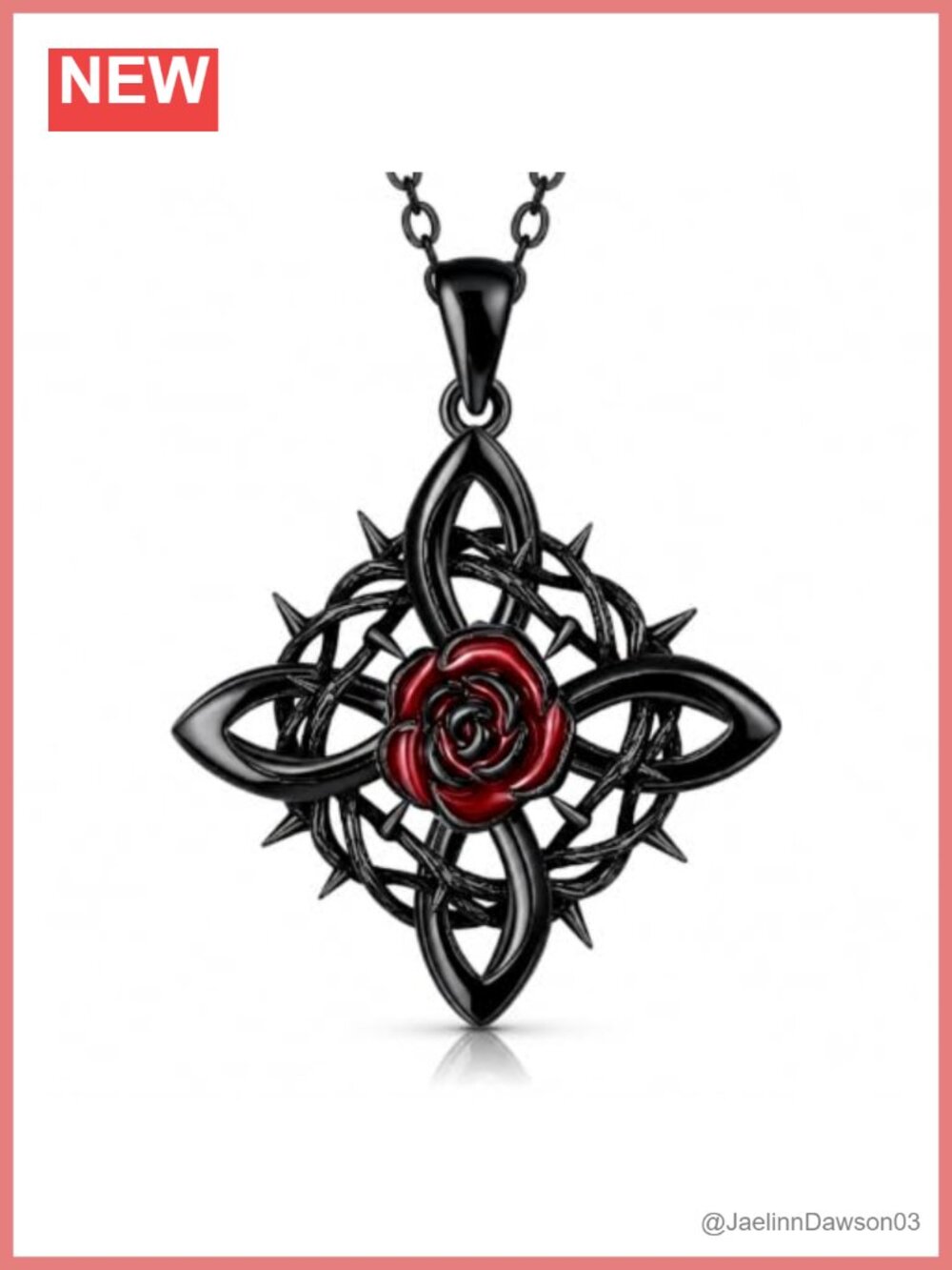 Witches Knot Pendant Necklace Black Gold Plated Gothic Rose Thorn 25mm